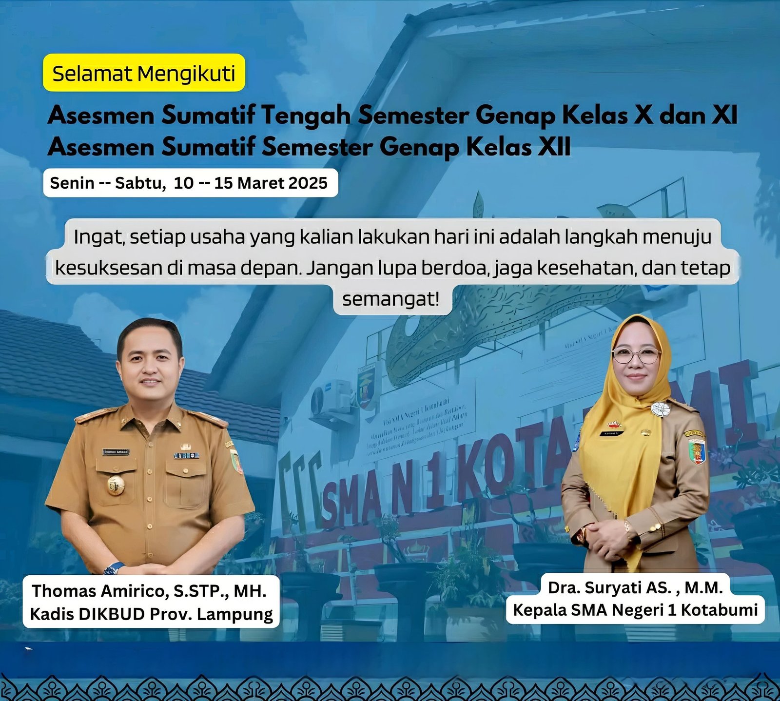 Kepala SMAN 1 Kota Bumi Memberikan Motivasi Kepada Siswa Dalam Mengikuti Asesmen Sumatif 1 Kepala SMAN 1 Kota Bumi Memberikan Motivasi Kepada Siswa Dalam Mengikuti Asesmen Sumatif