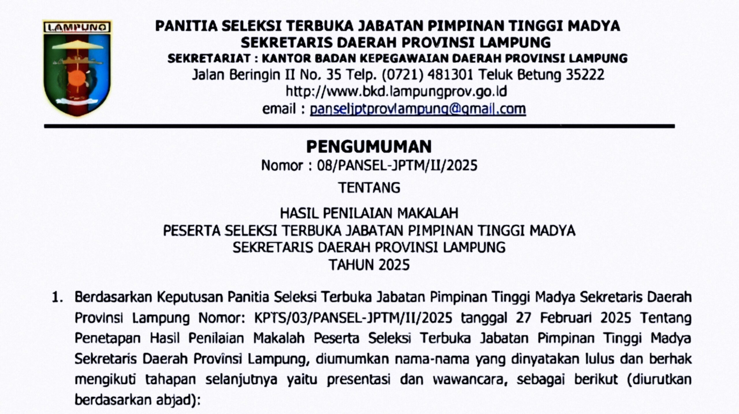 Hasil Seleksi Penulisan Makalah: Lima Peserta Lolos ke Tahap Selanjutnya