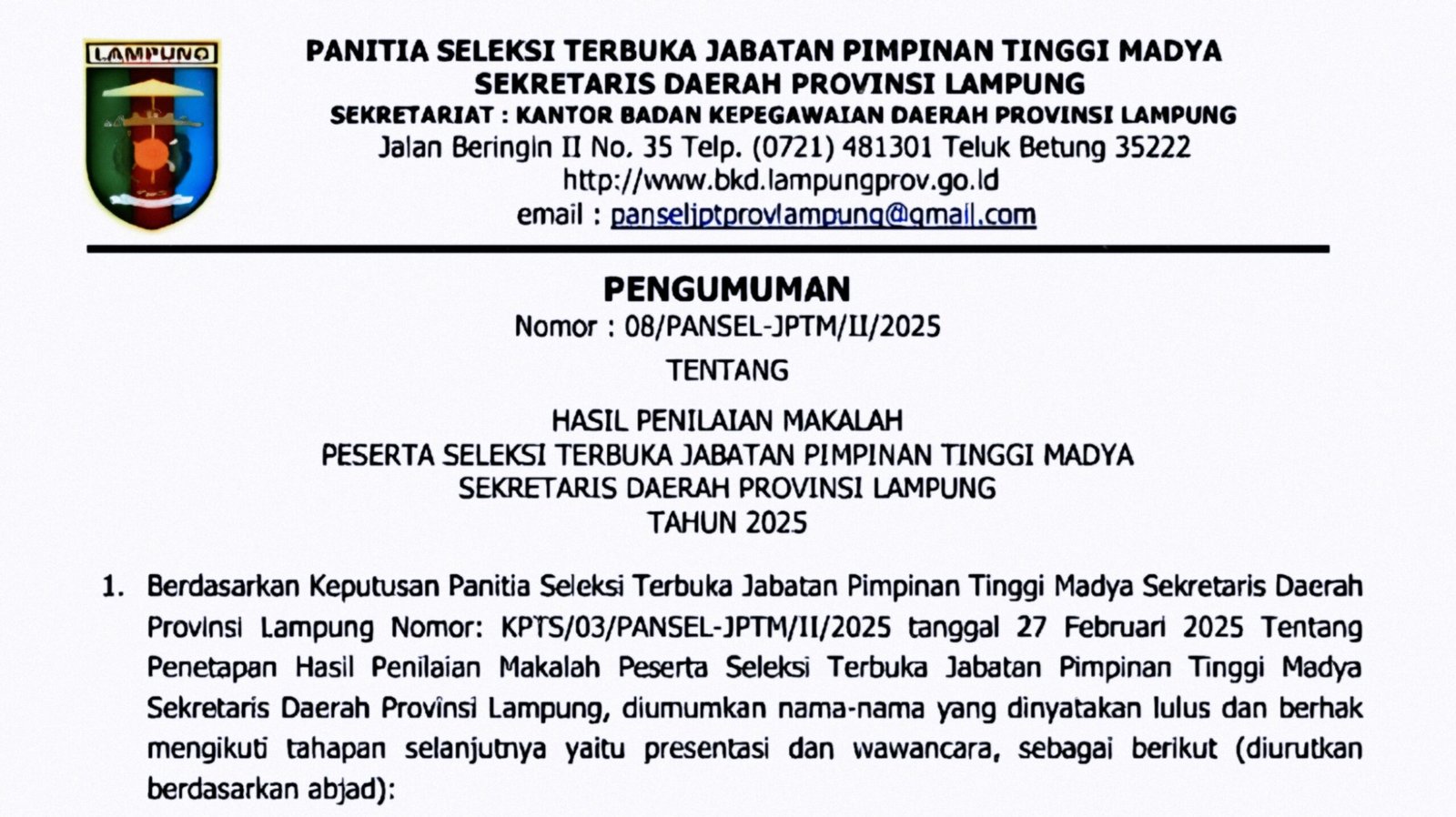 Hasil Seleksi Penulisan Makalah: Lima Peserta Lolos ke Tahap Selanjutnya