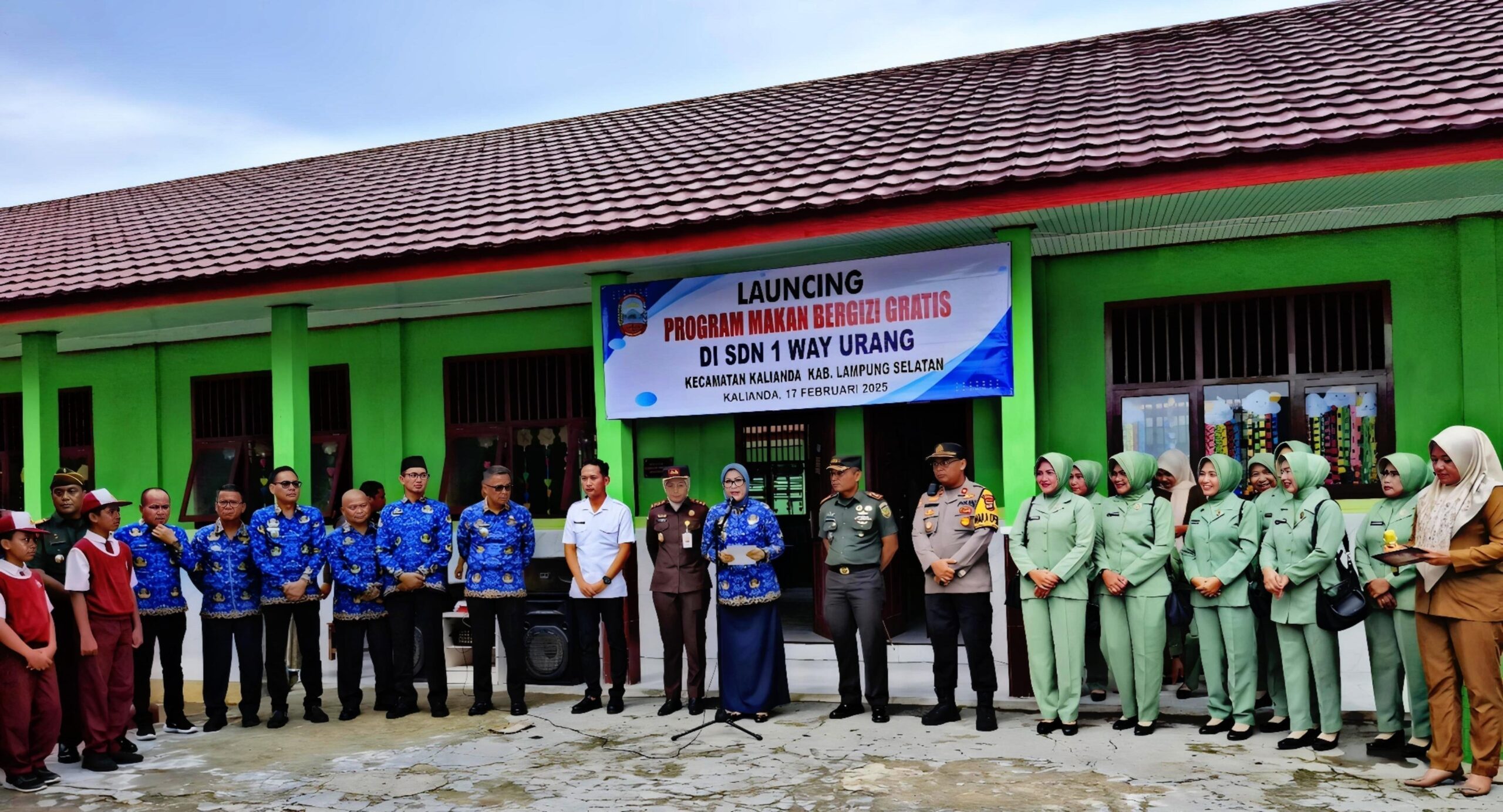 a group of people standing in front of a building
