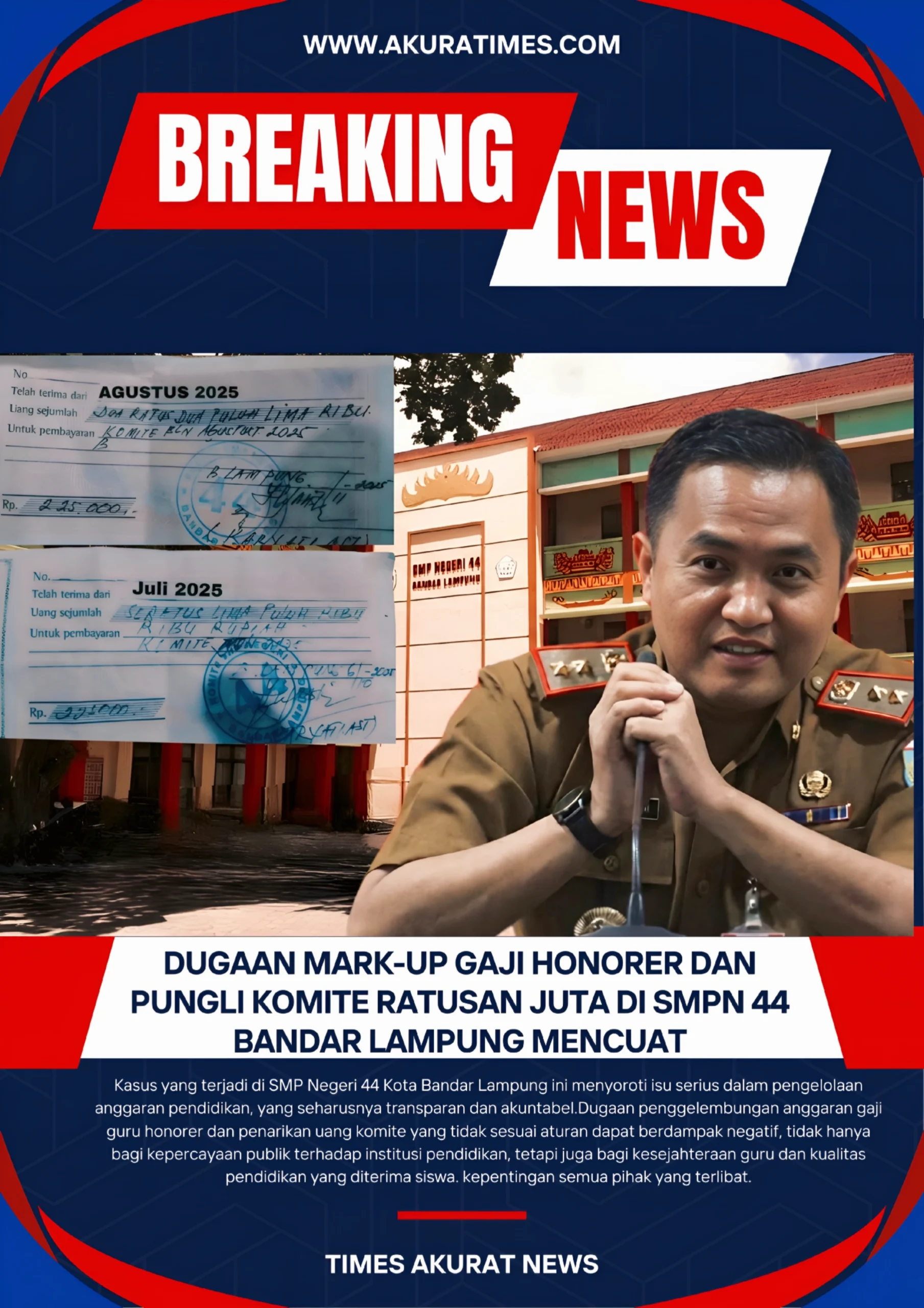 Dugaan Mark-Up Gaji Honorer dan Pungli Komite Ratusan Juta di SMPN 44 Bandar Lampung Mencuat 1 Dugaan Mark-Up Gaji Honorer dan Pungli Komite Ratusan Juta di SMPN 44 Bandar Lampung Mencuat