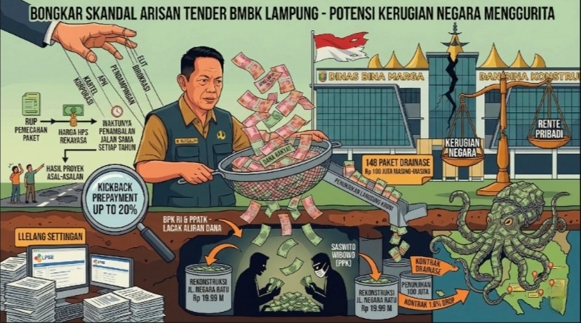 Bongkar Skandal Arisan Tender Dinas BMBK Lampung TA 2025, Potensi Kerugian Negara Menggurita!