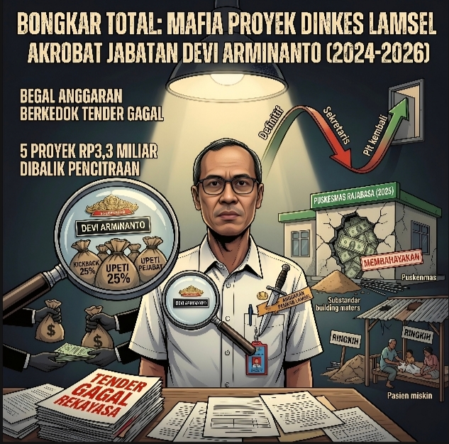 Kejahatan Kerah Putih Dinkes Lampung Selatan—Dari Sabotase Tender Gagal hingga Akrobat Jabatan (2024–2026)