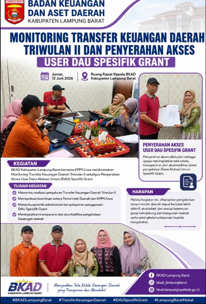 Perkuat Transparansi Fiskal, BKAD Lampung Barat dan KPPN Liwa Akselerasi Evaluasi Transfer Daerah Triwulan II 2026