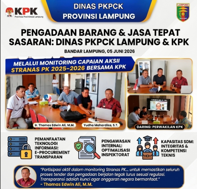 Cegah Korupsi Pengadaan Barang dan Jasa, Dinas PKPCK Lampung Perketat Tata Kelola Bersama KPK