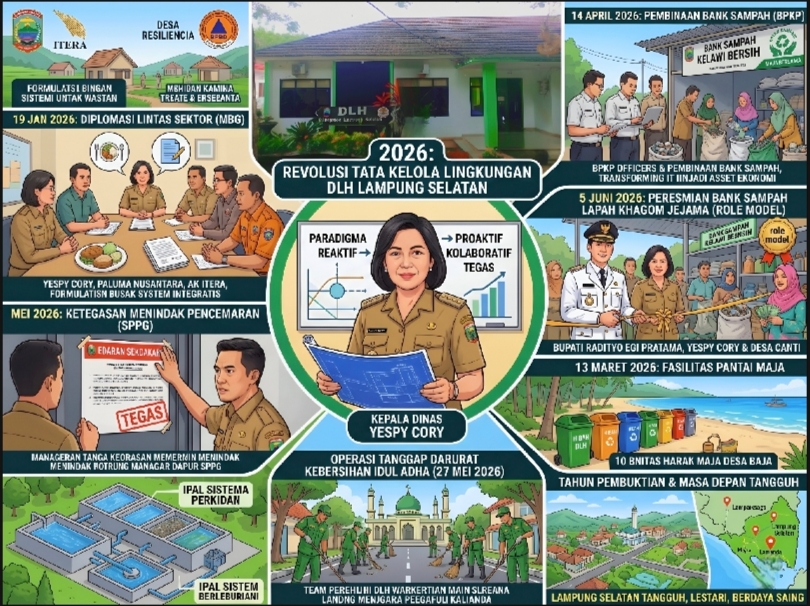 DLH Lampung Selatan, Yespy Cory, Pemkab Lampung Selatan, Lingkungan Hidup, Bank Sampah, Tata Kelola Lingkungan 2026, Bupati Radityo Egi Pratama, Ekonomi Sirkular Lamsel, Pengelolaan Sampah Terpadu, Limbah Makan Bergizi Gratis (MBG), Bank Sampah Lapah Khagom Jejama, IPAL Dapur SPPG Lamsel, Inovasi Daerah Lampung Selatan